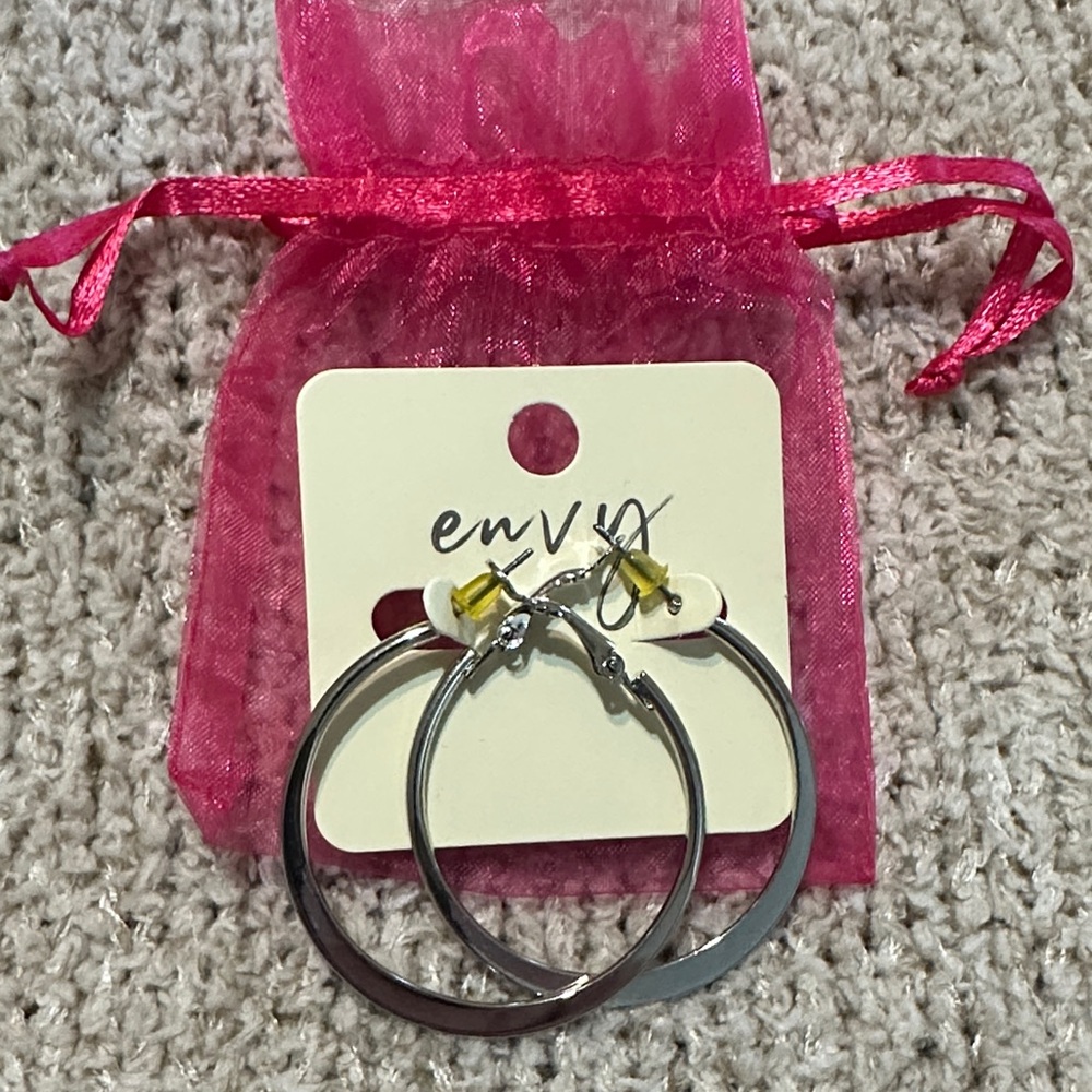 Envy Shiny Silver Hoop Earrings